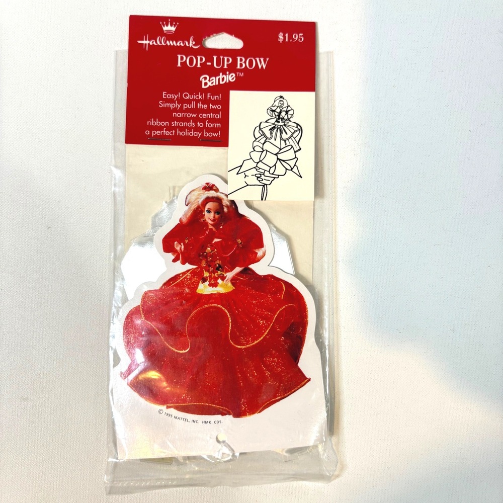 Vintage 1995 Hallmark Barbie Pop-Up Bow Holiday Barbie Red Gown Gift Wrap New